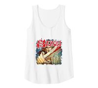 Oficial Saxon Heavy Metal Vintage Álbum Cover Banda Camiseta sin Mangas, Mujer, Blanco, S