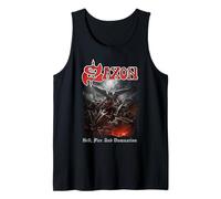 Oficial Saxon Hell Fire Heavy Metal Band Vintage Retro Camiseta sin Mangas