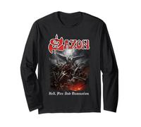 Oficial Saxon Hell Fire Heavy Metal Band Vintage Retro Manga Larga