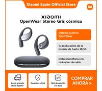 Oficial｜Xiaomi OpenWear Stereo, Sistema estéreo OpenWear, Gran duración de la batería de hasta 38,5h, Doble micrófono con reducción de ruido Gris cósmico