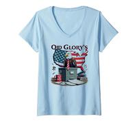 Oficina de Old Glory Camiseta Cuello V, Mujer, Azul Bebé, M