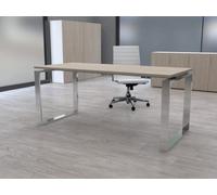 OFICIT Mesa de Oficina Ideal para teletrabajo, despachos, Sala de Estudios y Ordenadores. con Gran amplitud para Dar más Comodidad, con Estructura Color Cromado Marco Cerrado. (200X80, Roble)