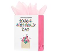 OFIHANLY Bolsas de regalo de tamaño mediano de 12.5 pulgadas con asas para mamá, bolsas de papel floral rosa con papel de seda para nueva mamá, abuela, hermana, abuela, abuela y Gigi