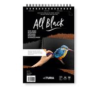 OFITURIA Bloc de Dibujo, Papel Negro A4, 30+10 Hojas, Papel de 150gr, Cuaderno de Hojas Negras con Papel Doble Cara Granada y Lisa con Microperforado para Acuarela, Rotuladores, Ceras, etc