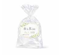 Ofituria Bolsas Celofán Transparente 6 x 8 cm, Bolsas Transparentes para Chuches y Regalos - Bolsas Plastico Transparente para Cumpleaños Infantiles, bombones y Detalles, 1 Pack (100 Bolsas)