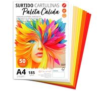 Ofituria Cartulina A4 de Colores - 185g/m2 para Manualidades, Educación, Hogar, Arte o Empresas - Surtido Colores Cálidos (50 Cartulinas)