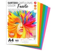 Ofituria Cartulina A4 de Colores - 185g/m2 para Manualidades, Educación, Hogar, Arte o Empresas - Surtido Fuerte (100 Cartulinas)