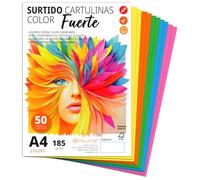 Ofituria Cartulina A4 de Colores - 185g/m2 para Manualidades, Educación, Hogar, Arte o Empresas - Surtido Fuerte (50 Cartulinas)