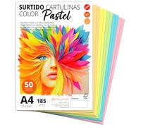 Ofituria Cartulina A4 de Colores - 185g/m2 para Manualidades, Educación, Hogar, Arte o Empresas - Surtido Pastel (50 Cartulinas)