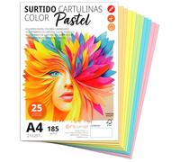 Ofituria Cartulina A4 de Colores - 185g/m2 para Manualidades, Educación, Hogar, Arte o Empresas - Surtido Pastel (25 Cartulinas)