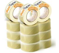 OFITURIA Cinta Adhesiva de Embalar Transparente para Embalaje de Cajas de Cartón de Envíos y Mudanzas. Precinto para Empaquetados Seguros y Resistentes (48mmx160m, Transparente, 12 Rollos)