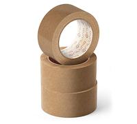 OFITURIA Cinta Adhesiva Ecológica de Papel Kraft color Marrón. Cinta de Carrocero para Embalaje, Enmarcar Cuadros o Sellar. Empaquetado Seguro y Resistente (72 mm x 45 mts - Kraft, 3 Rollos)