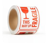 OFITURIA Etiquetas FRÁGIL 4x4” (101x101 mm) - Rollo 300 uds | Handle With Care/This Way Up | Pegatinas adhesivas para envíos, embalaje y paquetería profesional