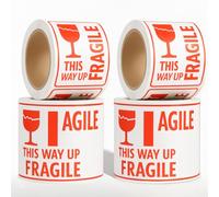OFITURIA Etiquetas FRÁGIL 4x4” - Pack 4 rollos (1200 uds) | Handle With Care/This Way Up | Rollo etiquetas mercancía para paquetería profesional y transporte