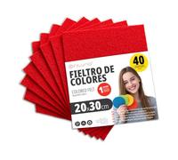 OFITURIA Fieltro para Manualidades DIY, Láminas de Tela de Colores Suaves y Flexibles para Costura, Patchwork, Proyectos Escolares, Arte Textil y Decoración 20x30cm (Rojo, 40 uds)