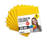 OFITURIA Fieltro para Manualidades DIY, Láminas de Tela de Colores Suaves y Flexibles para Costura, Patchwork, Proyectos Escolares, Arte Textil y Decoración 20x30cm (Amarillo, 5 uds)