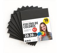 OFITURIA Fieltro para Manualidades DIY, Láminas de Tela de Colores Suaves y Flexibles para Costura, Patchwork, Proyectos Escolares, Arte Textil y Decoración 20x30cm (Negro, 10 uds)