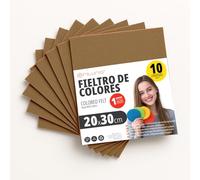 OFITURIA Fieltro para Manualidades DIY, Láminas de Tela de Colores Suaves y Flexibles para Costura, Patchwork, Proyectos Escolares, Arte Textil y Decoración 20x30cm (Marrón, 10 uds)
