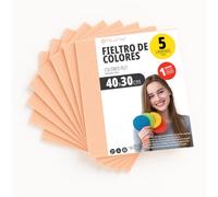 OFITURIA Fieltro para Manualidades DIY, Láminas de Tela de Colores Suaves y Flexibles para Costura, Patchwork, Proyectos Escolares, Arte Textil y Decoración 40x30cm (Melocotón, 5 uds)