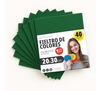 OFITURIA Fieltro para Manualidades DIY, Láminas de Tela de Colores Suaves y Flexibles para Costura, Patchwork, Proyectos Escolares, Arte Textil y Decoración 20x30cm (Verde Oscuro, 40 uds)