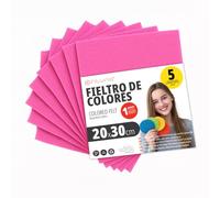 OFITURIA Fieltro para Manualidades DIY, Láminas de Tela de Colores Suaves y Flexibles para Costura, Patchwork, Proyectos Escolares, Arte Textil y Decoración 20x30cm (Fucsia, 5 uds)