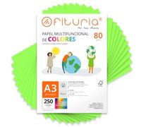OFITURIA Folios de Colores A3 80gr, Pack 250 Hojas - Papel Verde Fluor para Manualidades, Impresora y Scrapbooking - Folios A3 Colores - Ideal Origami, Oficina y Escuela (Verde Fluor)