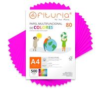 OFITURIA Folios de Colores A4 80gr, Pack 500 Hojas - Papel Rosa Fluor para Manualidades, Impresora y Scrapbooking - Folios A4 Colores - Ideal Origami, Oficina y Escuela (Rosa Fluor)