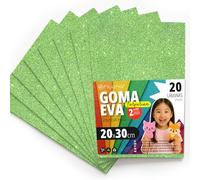 OFITURIA Goma Eva con Purpurina para Manualidades Creativas, Láminas de Foam Brillante para DIY, Proyectos Escolares, Arte Decorativo, Scrapbooking 20x30cm (Verde Claro Purpurina, 20 uds)