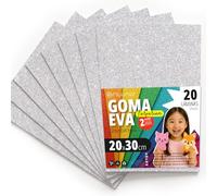 OFITURIA Goma Eva con Purpurina para Manualidades Creativas, Láminas de Foam Brillante para DIY, Proyectos Escolares, Arte Decorativo, Scrapbooking 20x30cm (Blanco Purpurina, 20 uds)