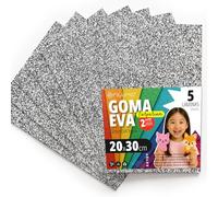 OFITURIA Goma Eva con Purpurina para Manualidades Creativas, Láminas de Foam Brillante para DIY, Proyectos Escolares, Arte Decorativo, Scrapbooking 20x30cm (Plata Purpurina, 5 uds)