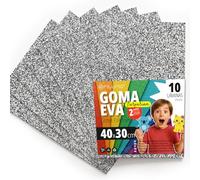 OFITURIA Goma Eva con Purpurina para Manualidades Creativas, Láminas de Foam Brillante para DIY, Proyectos Escolares, Arte Decorativo, Scrapbooking 40x30cm (Plata Purpurina, 10 uds)