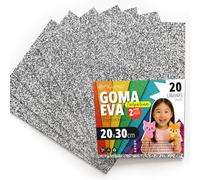 OFITURIA Goma Eva con Purpurina para Manualidades Creativas, Láminas de Foam Brillante para DIY, Proyectos Escolares, Arte Decorativo, Scrapbooking 20x30cm (Plata Purpurina, 20 uds)