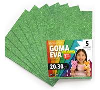 OFITURIA Goma Eva con Purpurina para Manualidades Creativas, Láminas de Foam Brillante para DIY, Proyectos Escolares, Arte Decorativo, Scrapbooking 20x30cm (Verde Purpurina, 5 uds)