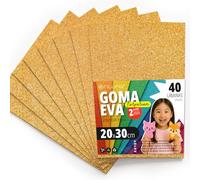 OFITURIA Goma Eva con Purpurina para Manualidades Creativas, Láminas de Foam Brillante para DIY, Proyectos Escolares, Arte Decorativo, Scrapbooking 20x30cm (Oro Purpurina, 40 uds)