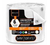 OFITURIA Lona Multiuso Impermeable 3 x 4 m Blanco, Pack 1 ud, Ideal para Cubrir y Proteger Muebles y Equipos en Exterior, jardín, Camping y Obras (3x4m, 1 ud)