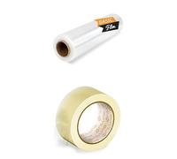 OFITURIA Lote para Embalaje de Mudanzas: Film Transparente Protector (1 ud - Basic) + Cinta Adhesiva Transparente (36 cm x 60 m) - Ideal para Cajas, Muebles y Empaquetado Seguro