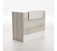 OFITURIA Mesa Mostrador Recepción, Mostrador para Tienda, Oficina, Peluquería, Negocio, etc. Mueble Escritorio para Recepción, Diferentes Tamaños, Color Haya+ Blanco (1600mm)