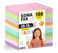 OFITURIA Pack 100 Hojas de Goma Eva Pastel, Tamaño 20x15cm, 10 Colores Surtidos Ideales para Proyectos Creativos, Manualidades, Uso Escolar o Profesional, Foamy EVA (Surtido Pastel)
