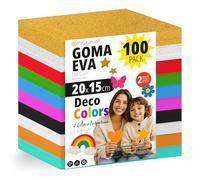 OFITURIA Pack 100 Hojas de Goma Eva, Tamaño 20x15cm, 10 Colores Surtidos Ideales para Proyectos Creativos de Decoración, Manualidades, Uso Escolar o del Hogar, Foamy EVA (Surtido Decoración)