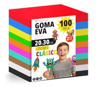 OFITURIA Pack 100 Hojas de Goma Eva, Tamaño 20x30cm, 10 Colores Básicos Surtidos Ideales para Proyectos Creativos, Manualidades, Uso Escolar o Profesional, Foamy EVA (Surtido Clásicos)