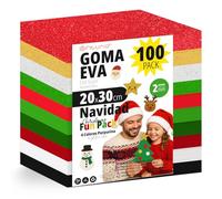 OFITURIA Pack 100 Hojas de Goma Eva, Tamaño 20x30cm, 10 Colores Navideños Surtidos Ideales para Proyectos Creativos, Manualidades, Uso Escolar o Profesional, Foamy EVA (Surtido Navidad)