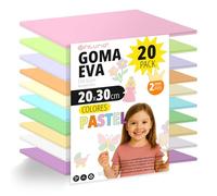 OFITURIA Pack 20 Hojas de Goma Eva Pastel, Tamaño 20x30cm, 10 Colores Surtidos Ideales para Proyectos Creativos, Manualidades, Uso Escolar o Profesional, Foamy EVA (Surtido Pastel)