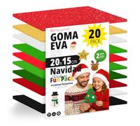 OFITURIA Pack 20 Hojas de Goma Eva, Tamaño 20x15cm, 10 Colores Navideños Surtidos Ideales para Proyectos Creativos, Manualidades, Uso Escolar o Profesional, Foamy EVA (Surtido Navidad)