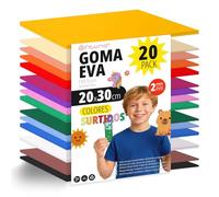 OFITURIA Pack 20 Hojas Goma Eva, Colores Surtidos, Tamaño 20x30cm, 15 Colores Diferentes Ideales para Proyectos Creativos, Manualidades, Uso Escolar, Profesional o Artístico (Sin Purpurina)