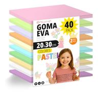 OFITURIA Pack 40 Hojas de Goma Eva Pastel, Tamaño 20x30cm, 10 Colores Surtidos Ideales para Proyectos Creativos, Manualidades, Uso Escolar o Profesional, Foamy EVA (Surtido Pastel)