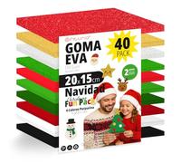 OFITURIA Pack 40 Hojas de Goma Eva, Tamaño 20x15cm, 10 Colores Navideños Surtidos Ideales para Proyectos Creativos, Manualidades, Uso Escolar o Profesional, Foamy EVA (Surtido Navidad)