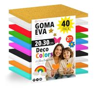 OFITURIA Pack 40 Hojas de Goma Eva, Tamaño 20x30cm, 10 Colores Surtidos Ideales para Proyectos Creativos de Decoración, Manualidades, Uso Escolar o del Hogar, Foamy EVA (Surtido Decoración)