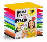 OFITURIA Pack 40 Hojas Goma Eva, Colores Surtidos Purpurina, Tamaño 20x15cm, 15 Colores Diferentes Ideales para Proyectos Creativos, Manualidades, Uso Escolar, Profesional (Con Purpurina)