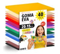 OFITURIA Pack 40 Hojas Goma Eva, Colores Surtidos, Tamaño 20x15cm, 15 Colores Diferentes Ideales para Proyectos Creativos, Manualidades, Uso Escolar, Profesional o Artístico (Sin Purpurina)