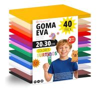OFITURIA Pack 40 Hojas Goma Eva, Colores Surtidos, Tamaño 20x30cm, 15 Colores Diferentes Ideales para Proyectos Creativos, Manualidades, Uso Escolar, Profesional o Artístico (Sin Purpurina)